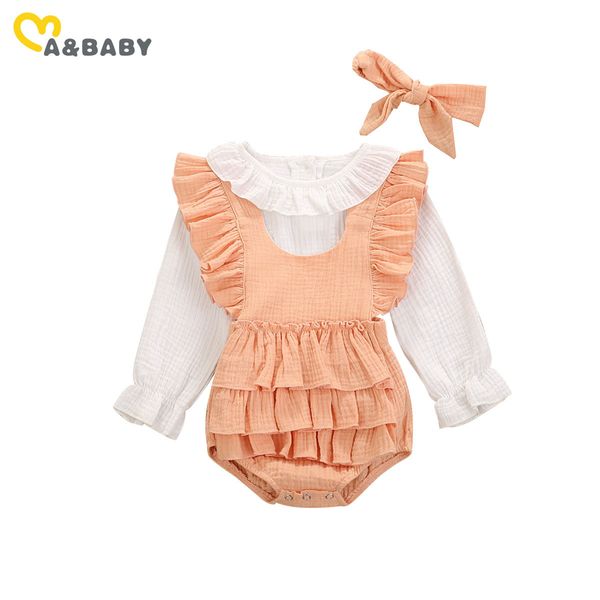 0-24M automne printemps né infantile bébé filles vêtements ensemble blanc à manches longues hauts volants barboteuse salopette tenues mignonnes 210515