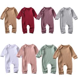 0-24m geboren babyjongens meisjes solide romper met rits katoen kinderen meisjes meisjes met lange mouwen geribbelde jumpsuit lente herfstkleding 220525