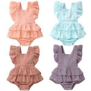 0-24m Né Baby Girl Vêtements Ruffle Cotton Rober Sober Sans manchette de combinaison Sunfit SunSuit 220525