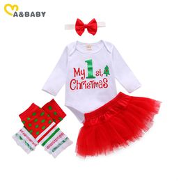 0-24M Kerstmis Baby Girl Clothes Set My 1st Romper Tutu Rokken Geboren Baby Outfits Xmas Kostuums 210515