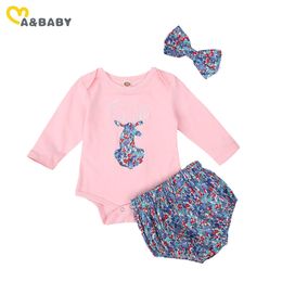 0-24m Christmas Deer Born Infant Baby Meisje Kleding Set Lange Mouw Romper Bloemen Shorts Outfits Xmas Clothing 210515