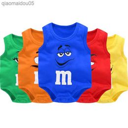 0-24M Pasgeboren Baby Jongen Meisje Jumpsuit Brief Print Grappige M Bean Katoen Mouwloze Baby Romper Ropa de Bebe Zachte Baby Onesies L230712