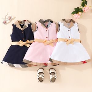 Bébés filles robes à carreaux coton nouveau-né sans manches gilet robe avec nœud papillon col rabattu infantile princesse robes enfant en bas âge jupes fille jupe 0-24m