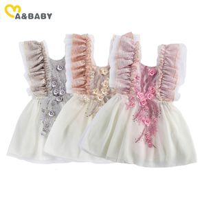 0-24M princesse née infantile bébé filles fleur robe dentelle volants Tutu fête anniversaire robes de mariée pour fille 210515