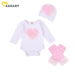 0-24m lente herfst geboren baby baby meisje bloem romper kant rose lange mouwen jumpsuit beenwarmers hoed outfits 210515