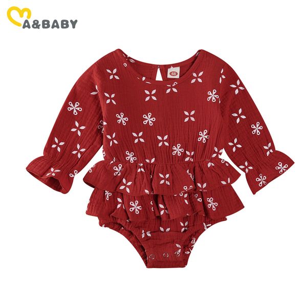 0-24M Printemps Automne Né Bébé Fille Fleur Romper Volants Combinaison Rouge À Manches Longues Vêtements Costumes 210515