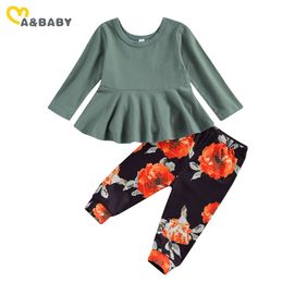 0-24m Spring Automne Fleur Baby Girl Vêtements Ensemble Né Pauvre T-shirt Tunique Top Top Top Top Floral Pantal Tenue 210515