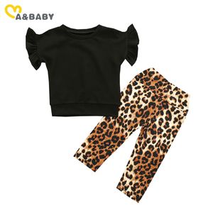 0-24M printemps été né infantile bébé filles vêtements ensemble volants t-shirt léopard fleur pantalon tenues 210515