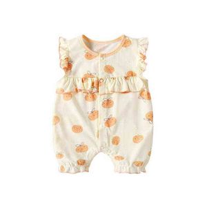 0-24m zomer babymeisje kleding rompers jumpsuit korte mouwen bloemenprint pasgeboren baby babykleding G220521