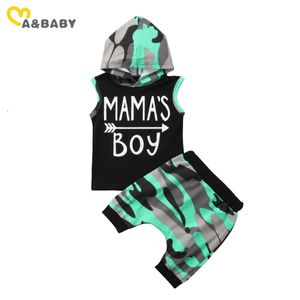 0-24M Zomer Geboren Baby Baby Boy Kleding Set Mama's Letter Hooded Tops Camo Shorts Outfits Toddler Costumes 210515