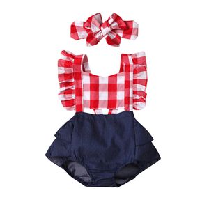 0-24M été enfant bébé fille barboteuses imprimé Animal à manches courtes à volants barboteuse combinaisons + bandeau vêtements enfants vêtements cadeau