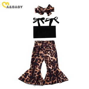 0-24M verano niño pequeño nacido bebé niña ropa conjunto leopardo trajes de punto chaleco Tops pantalones acampanados disfraces 210515