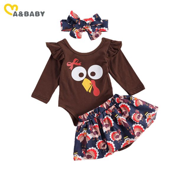 0-24M Thanksgiving Day born Infant Bébé Filles Vêtements Set Cartoon Turquie Barboteuse Tutu Jupes Tenues 210515