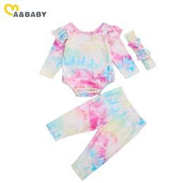 0-24M Tie Dye Baby Meisjes Kleding Set Geboren Zuigeling Ruffles Romper Broek Outfit Herfst Kleding 210515