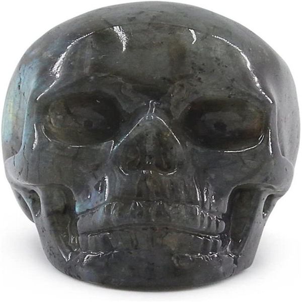 Escultura de calavera de cristal realista tallada en labradorita natural de 0,29 lb, figura coleccionable de piedras preciosas de Reiki de energía curativa