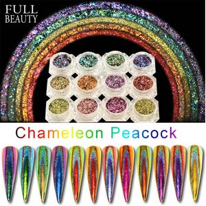 0.2g paon holographique caméléon ongles paillettes 2017 coloré Laser paillettes poussière Nail Art décorations Pigment CHQC01-12