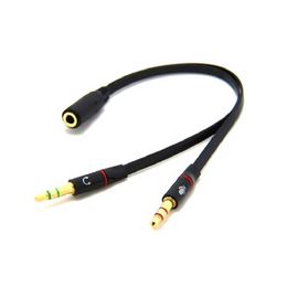 0.2MTR 3.5 mm Auriculares negros Auriculares Audio Cable Micoro de micrófono Splitter Adaptador 1 Femenino a 2 Cable conectado masculino a PC portátil