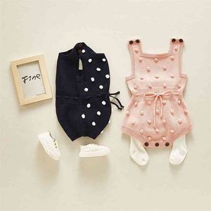 0-2Y baby filles tricoté pull coureur printemps printemps pois rose coton pure coton girl kaksuit bébé 210521