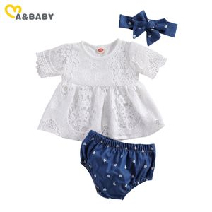 0-2Y Été Mignon Enfant Bébé Né Bébé Filles Vêtements Ensemble Dentelle T-shirt Coeur Imprimé Shorts Tenues Costumes 210515