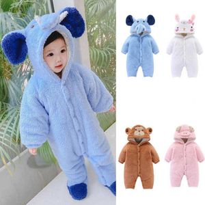 0-2y hiver bébé barboteuse pour bébé garçon fille nouveau-né corail polaire vêtements chauds infantile solide mignon dessin animé combinaison globale neige porter G1023