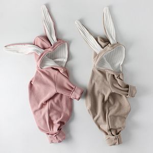 0-2ans automne hiver bébé bébé garçons filles barboteuses vêtements oreilles de lapin à manches longues à capuche barboteuse 210429