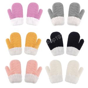 0-3 Y Guantes de bebé Guantes de felpa de punto de color sólido para recién nacidos Invierno Niños Niñas Niños Manoplas suaves y cálidas