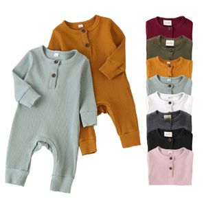 0-3 ans garçon à manches longues tricoté côtelé bébé vêtements fille barboteuses couleur unie bambin barboteuse vêtements pour bébés 210417