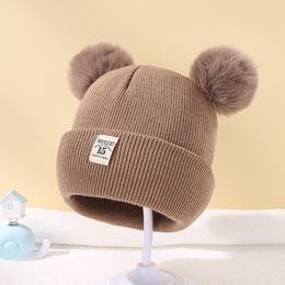 0-3 ans hiver chaud enfants tricoté chapeau infantile enfants bébé laine chapeau tricot bonnet coupe-vent grand pompon garçons filles Pom Pom chapeau