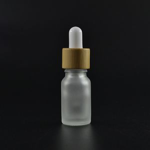 0.33oz oogdruppelfles w / bamboe houtdeksels, 10 ml frosted clear glazen druppelaar fles met droppers voor essentiële oliën, parfums, colognes