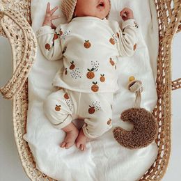 0-36m Set Organic Cotton Boy Girl Fruit Print Baby Pamas Lange Mouw Huiskleding Casual kleding L2405