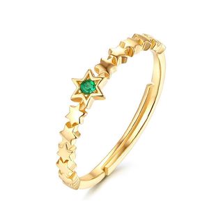 0 3mic 9K Gold Vermeil Plated Natural Emerald Star Ring In 925 Sterling Silver Engagement Bruiloft Sieraden Voor Gift2095