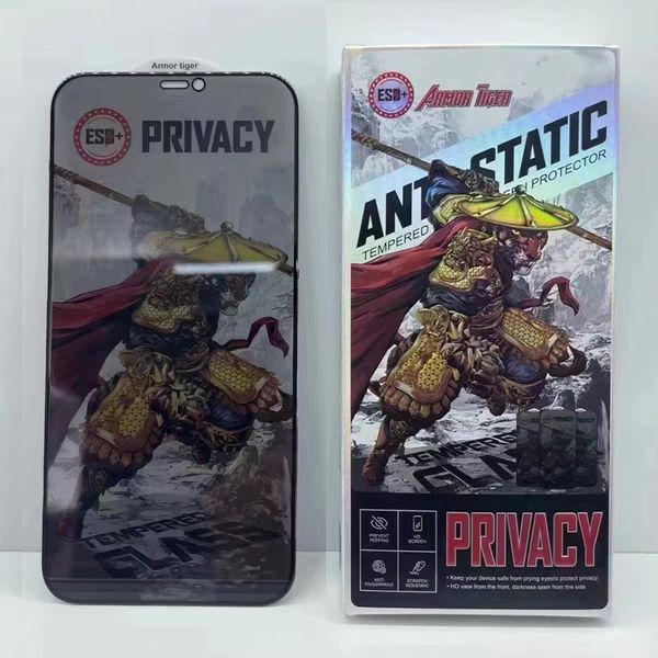 Protector de pantalla para iPhone 15 Pro Max 14 Plus 13 Mini 12 11 XS XR X 8 7 SE Armor Tiger Privacidad Vidrio templado Antideslumbrante Película espía Guardia Explosión Curva Premium Cubierta completa