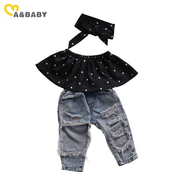 0-3Y Summer Toddler Baby Kid Girl Ropa Conjunto Hombro Tops Pantalones de mezclilla Jeans Trajes Disfraces 210515