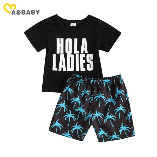 0-3Y Summer Toddler Born Baby Kid Boy Beach Vêtements Set Lettre mignonne T-shirt Shorts Tenues décontractées Costumes 210515