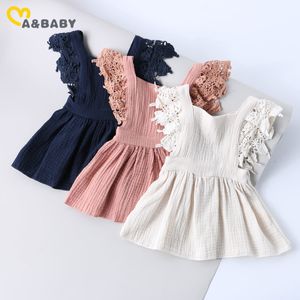 0-3Y Vintage né Infantile Bébé Fille Coton Robe D'été Dentelle Volants Robes Voyage Vacances Costumes Vêtements 210515