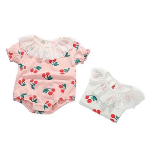 0-3yrs geboren zomer romper jongens kleding kersen print katoen rompertjes baby baby meisjes jumpsuit 210417