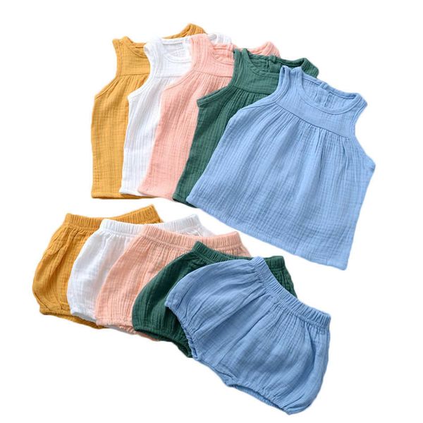 0-4 años Conjunto de ropa para bebés Niño niña Color sólido Chaleco de verano Tops y pantalones cortos Bloomer Pantalones 2 piezas Traje Niños Ropa unisex G1023