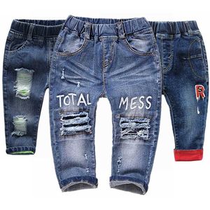 0-4T baby jeans baby katoen stretchy denim broek kinderen broek gescheurde gaten bebe kleding kleding babe 1 2 3 2111102