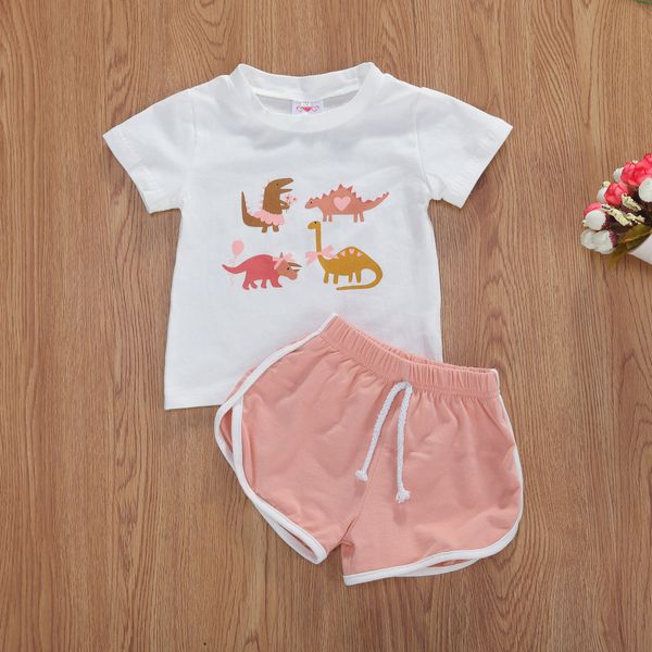 0-4Y Summer Kids Baby Baby Girls Lovely Sets de ropa de estampado de animales Camisetas de manga corta pantalones cortos sólidos 2 PCS