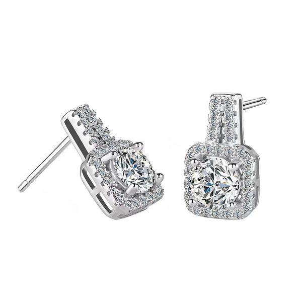 Boucles d'oreilles Moissanite de couleur 0.5 D pour femmes, en argent sterling 100% 925, pack carré princesse, boucles d'oreilles Moissanite, bijoux de mariage de tempérament simple