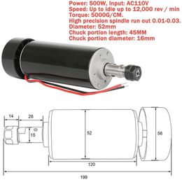 Motor de huso refrigerado por aire de 0.5kW ER11 Chuck CNC 500W Spindle DC Motor + 52 mm CLAMPS + Gobernador de velocidad de fuente de alimentación para DIY CNC