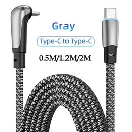 0,5 m 1,2 m 2 m elleboog PD 60 W USB C naar Type C snellaadkabel Platte USB-datadraad Opladersnoer Rechte hoek 90 graden nylon gevlochten draad voor Samsung Xiaomi iPhone 15 Pro max