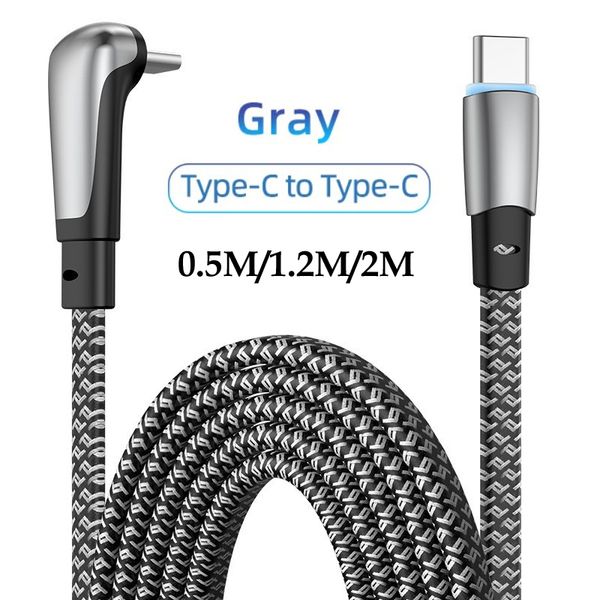 0,5 m 1,2 m 2 m Codo PD 60 W USB C a tipo C Cable de carga rápida Cable de datos USB plano Cable de cargador Ángulo recto Cable trenzado de nailon de 90 grados para Samsung Xiaomi iPhone 15 Pro max