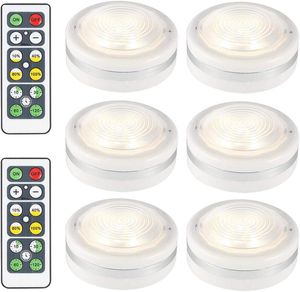 6-pack draadloze led-pucklampen met afstandsbediening, dimbare kastverlichting, batterij-aangedreven kastverlichting onder aanrechtlamp