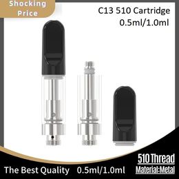 0,5 ml 1,0 ml 2,0 ml Atomizers Keramische spoel Vape -cartridges 510 Draaddikke Oilverdamper Glas Keramiek Lege karren Wit Zwart Schroef Mondstuk in schuim Cannada Mexico