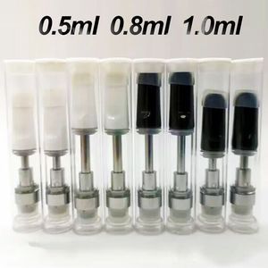 Atomiseurs de 0,5 ml Tubes en PVC Emballage Cartouches de vape 1,0 ml 0,8 ml Chariots d'huile épais Vides Plats à visser Conseils Bobine en céramique Trou de 2 mm Filetage 510 Réservoirs en verre Atomiseur E-cigarette