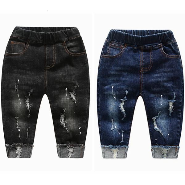 0-5T Jeans para bebés Niños Pantalones de mezclilla elásticos Ropa para niños pequeños Pantalones para niñas Ropa para niños pequeños Azul Negro Agujeros rasgados 240118