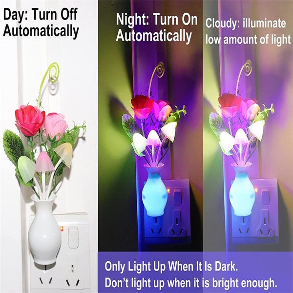 Lumière de nuit à LED 0,5 W avec capteur automatique Économie d'énergie Rose Fleur Rose Plug dans la lampe pour le salon de salle de bain de la chambre