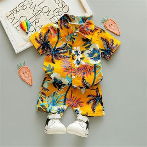 0-5y enfants Baby Boy Vêtements Boho Summer Floral Print Foral Print 2pcs Shirts Shirtshorts Child Boy Beach Wear Wear Casual Outfits 240418