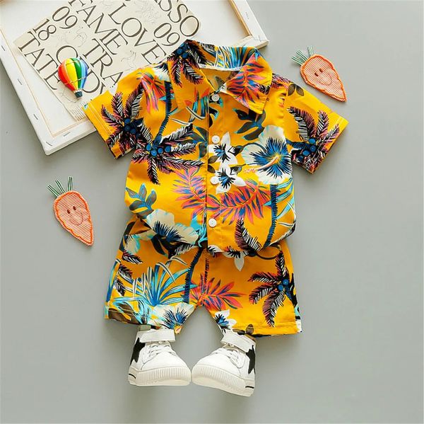 0-5y enfants Baby Boy Vêtements Boho Summer Floral Print Foral Print 2pcs Shirts Shirtshorts Child Boy Beach Wear Wear Casual Outfits 240418